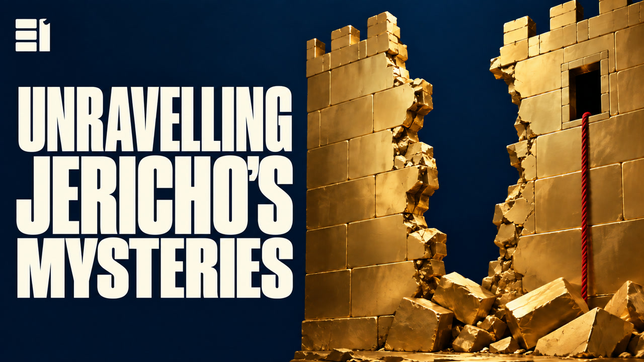 AI-created Jericho walls and scarlet cord, with the title Unravelling Jericho’s Mysteries
